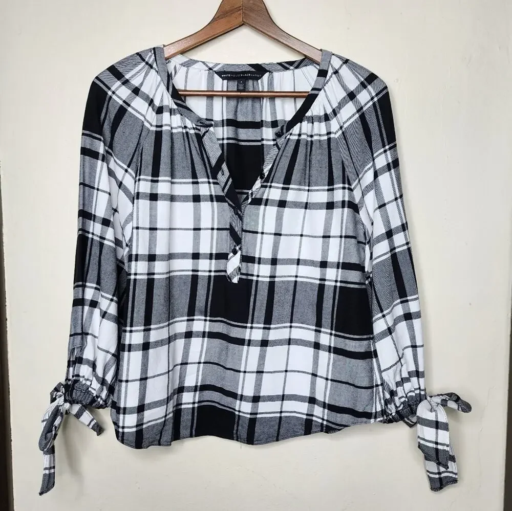 White House Black Market Plaid 1/2 Sleeve Top Women's Size 4